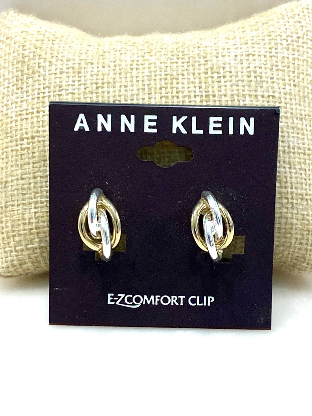 Anne Klein NWT Two Tone Gold Silver Mixed Metal Interlocking Oval Clip Earrings